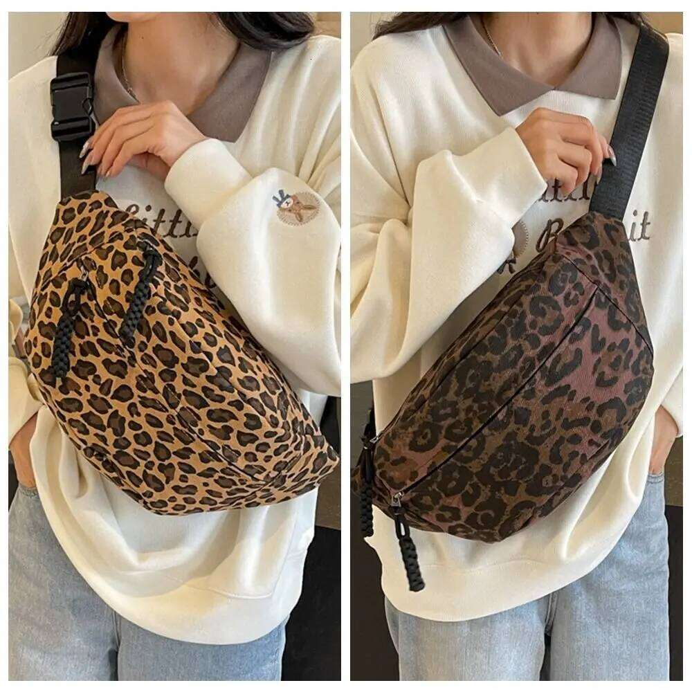 Large Capacity Leopard Print Chest Adjustable Strap Zipper Canvas Waist Fanny Pack Multi Functional Sports Shoulder Bag bag