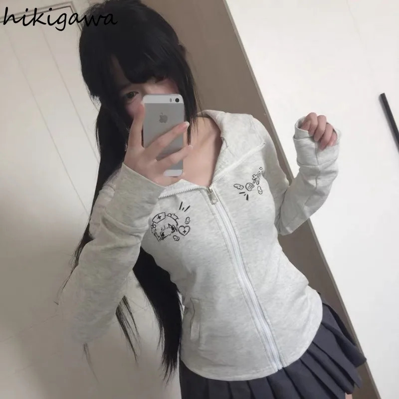 Cat Ears Sweatshirts Women Clothing Slim Fit Short Sleeve Zipper Hoodies Y2k Tops Casual Chic Anime Cute Hoodie Coat Ropa Mujer 250612
