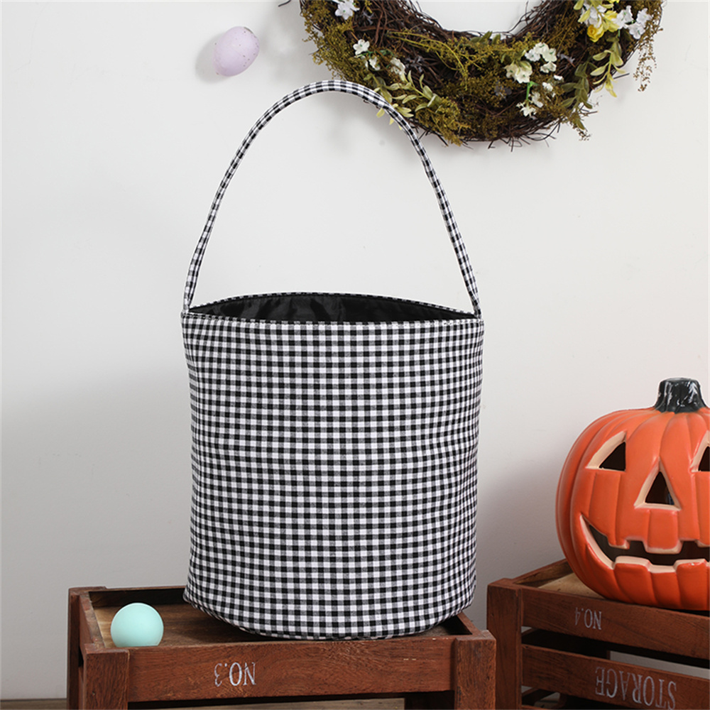 Plaid Halloween Holiday Decoration Portable Lightweight Large Candy Bucket Blue Birthday Gift Halloween Gift Storage Bucket Trick or Treat Candy Bucke