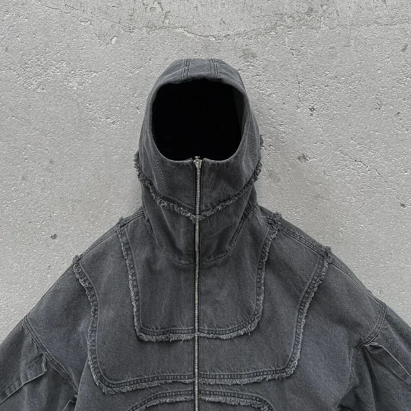 Y2K Denim Jacket American Splicing Style Gothic Vintage Trend Unisex Streetwear Punk High Street Oversized Leisure Zip Up Hoodie 250616