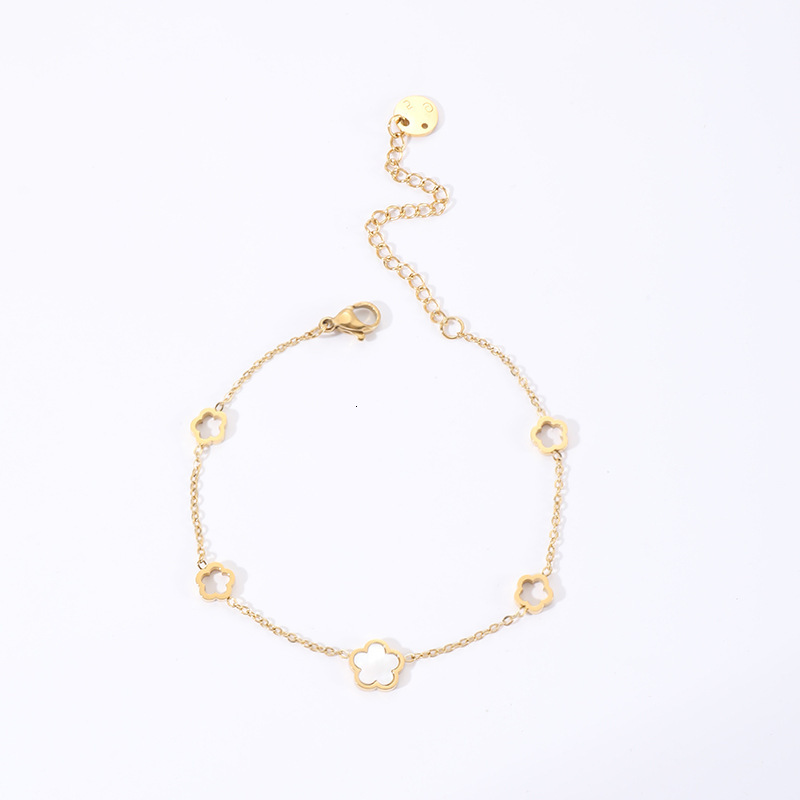 New White Mother-of-Pearl Hollow Bracelet for Women, High-End Jewelry, Non-Fading Titanium Steel Flower Hand Ornament