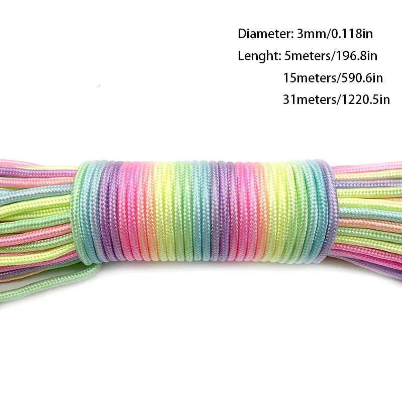 Paracord 2mm m 4mm Rainbow Rope 7 Strands Parachute Climbing Survival Gear Bracelet 250611