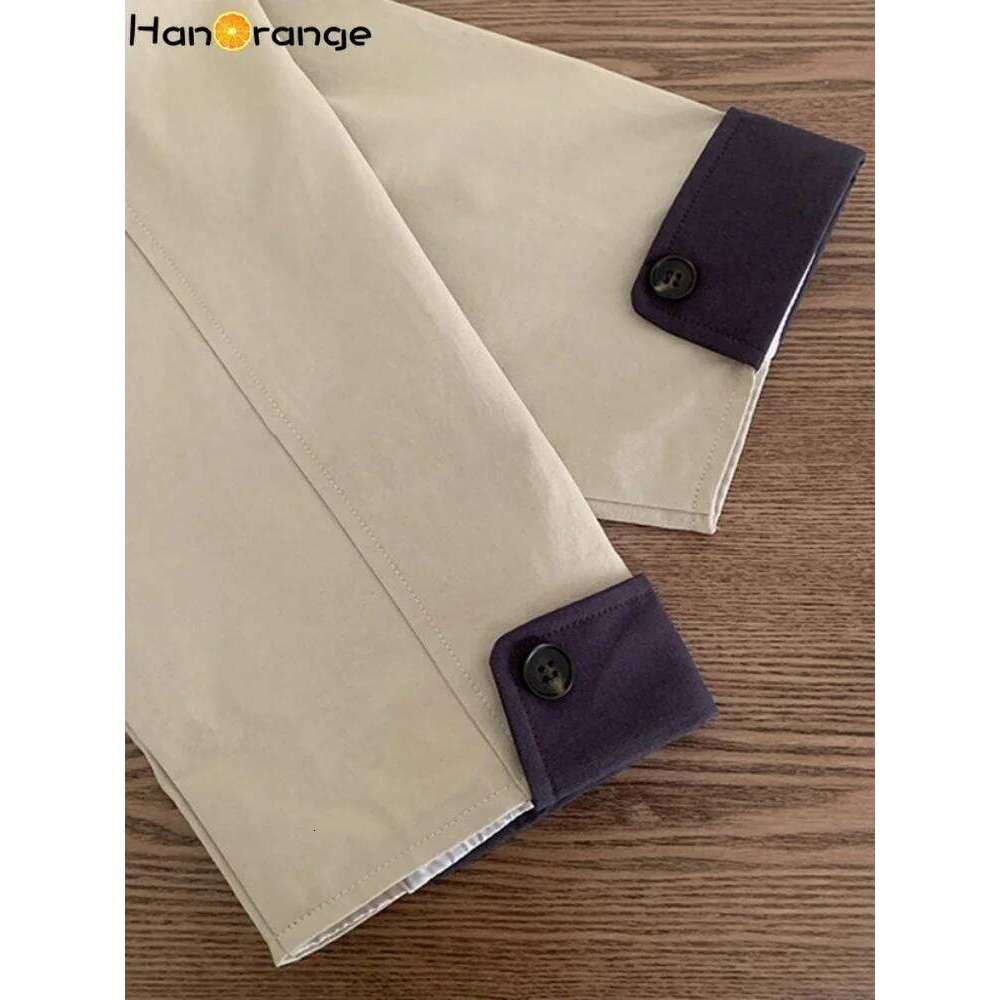 HanOrange 2025 Trench Coat Women Simple Spring Loose Versatile Collared Jacket Top Khaki Beige