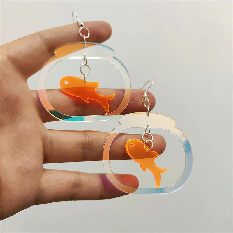 KUGUYS Cute Iridescent Fish Tank Drop Earrings for Women Acrylic Jewelry Interesting Accessories 250610
