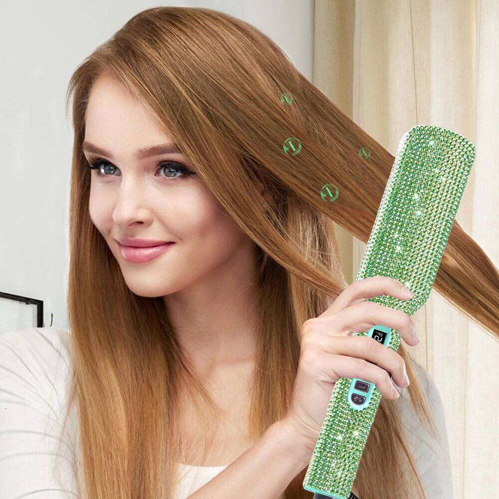 Rhinestone Flat Titanium Straightener Dual Voltage Iron Professional Hair Tools LCD Display 2 Inch Plate Irons