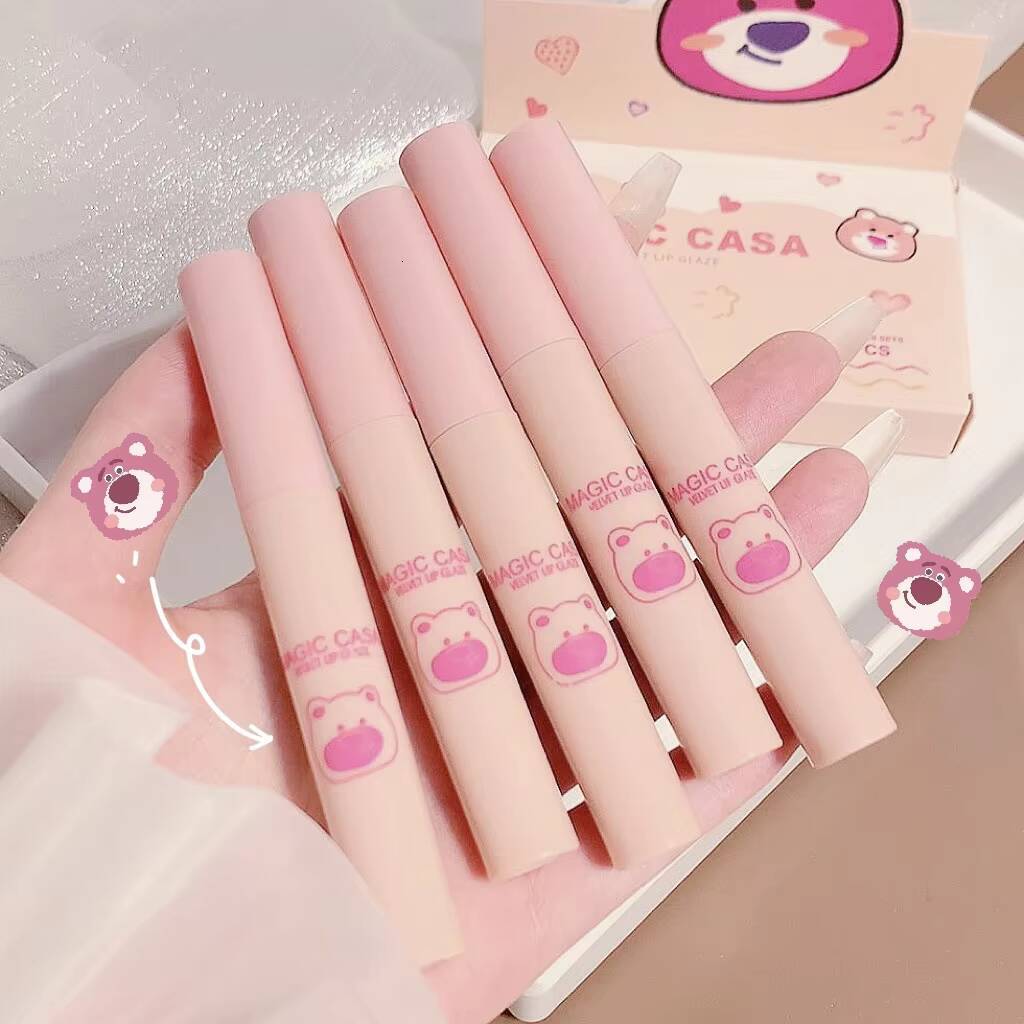 MAGIC CASA five packs of Naughty Bear Lip Glaze Set matte velvet non-stick cup is not easy to fall color lipstick happy