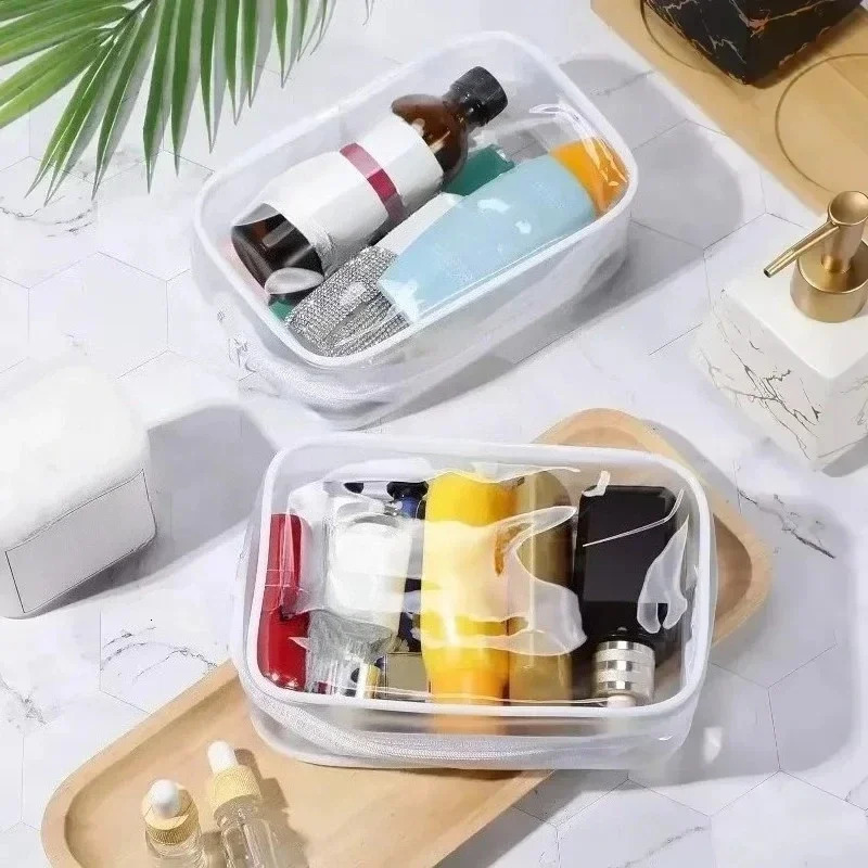 120pcs Transparent PVC Storage Travel Organizer Clear Makeup Bag Beautician Cosmetic Beauty Case Toiletry Wash Bags 250614
