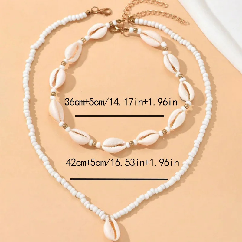 2Pcs Bohemian Shell Necklace for Women Beach Style Rice Beads Choker for Vacation 250616