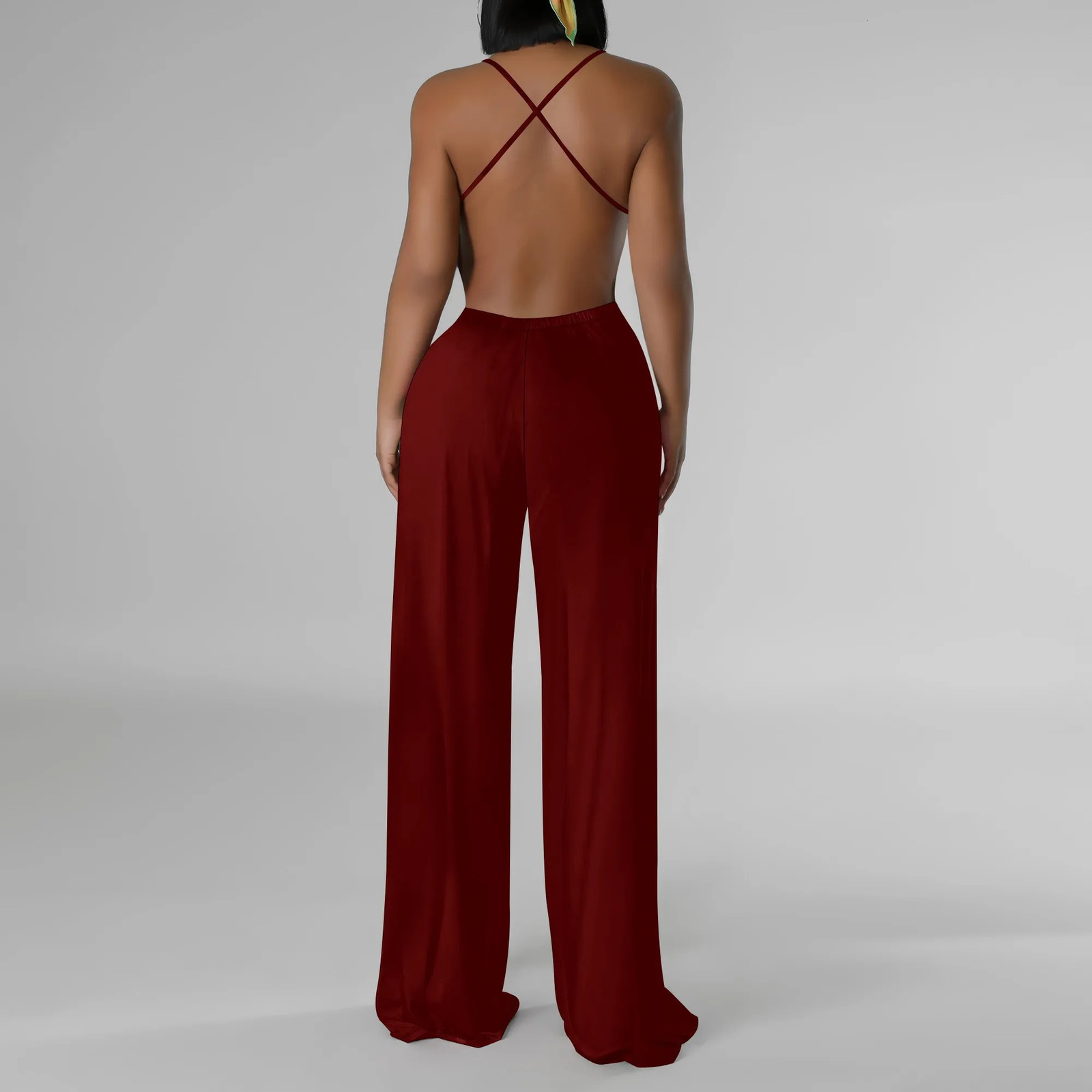 Women V Neck Spaghetti Strap Wide Leg Dressy Jumpsuits Summer Casual One Piece Jumper Romper Outfits 250617