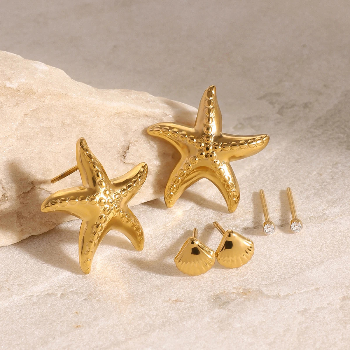 Uworld Exquisite 3-Pair Earring Set Shell Starfish Ear Studs Stackable Earrings Party Gift Womens Accessories 250610