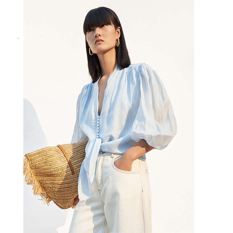 Calf Robe Dresses Long Dress Vestidos 458 Summer New 2025 V-neck Loose Three-quarter Sleeve Cotton Sunscreen Top Casual French Style Womens Clothing