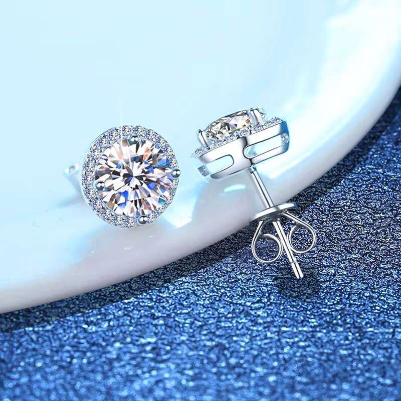 Wholesale DEF VVS1 Moissanite Halo Earrings Solid 925 Sterling Silver with GRA Certificate Pass Diamond Tester