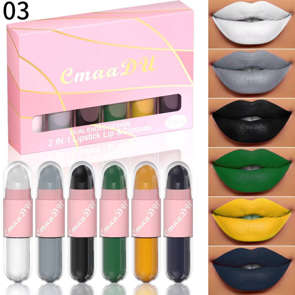 CmaaDu 2 IN 1 lipstick lip & glosses 6-piece matte Lipstick Face Color waterproof small size light weight easy to carry happy