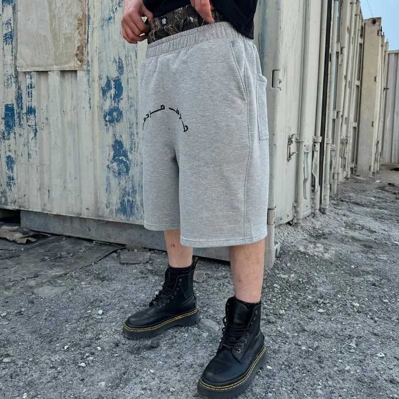 Vintage grey beach shorts casual wear Y2K baggy print pattern camouflage double waist cotton drawstring breathable men clothing Z250617