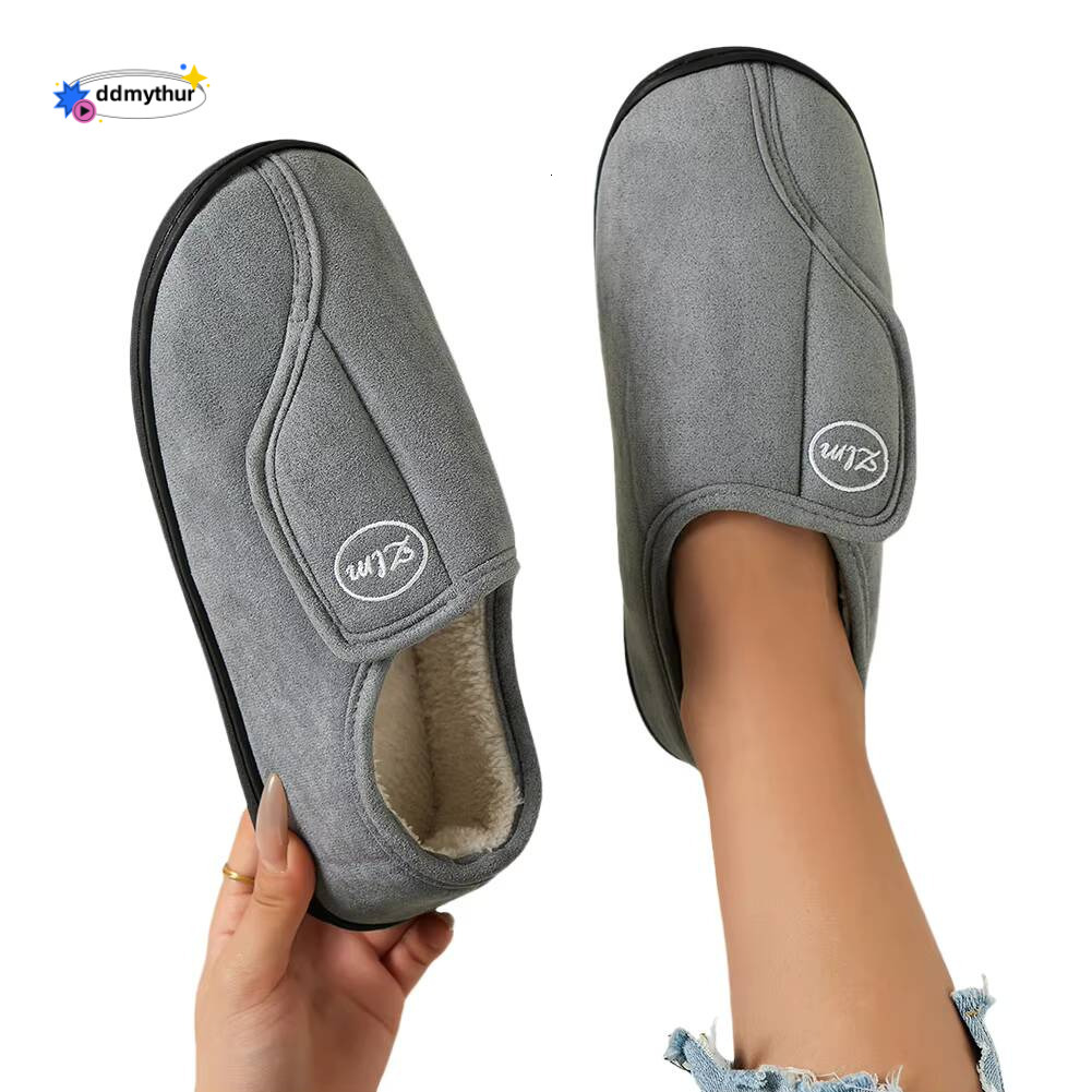 Slippers Men Suede Leather Comfy Warm Plush Slip-on Non-Slip House Shoes Indoor/Outdoor for Diabetic Swollen Feet ddmythur