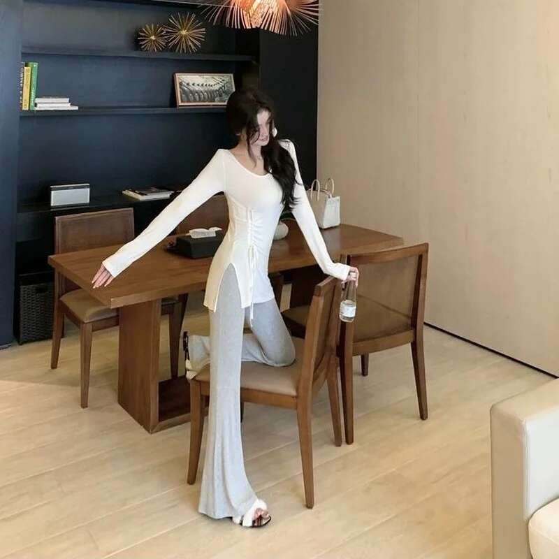 Clothing Sexy Flare Womens Pants Solid Trousers Woman Pink Elastic Waist Outfits Casual Summer G New In Vintage Aesthetic 90s