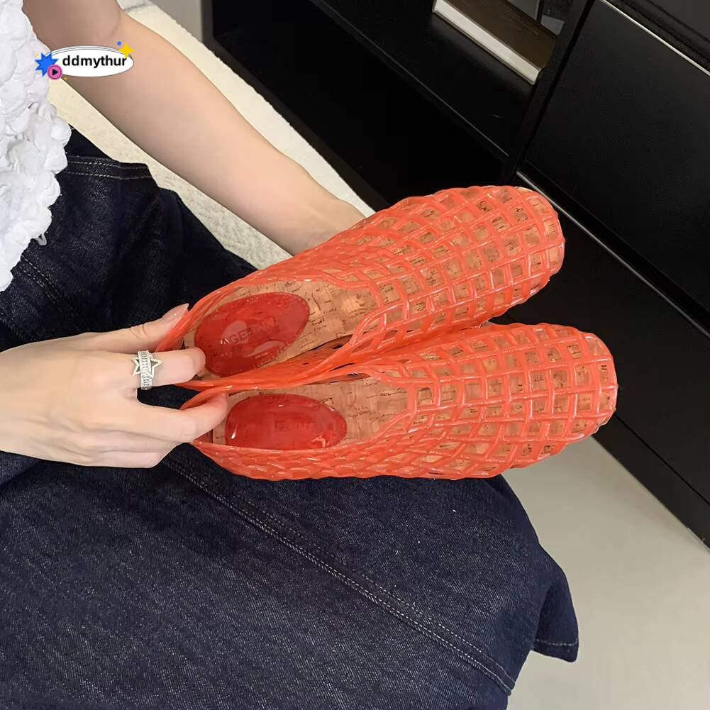 Women Mesh Ballet Flats Square Toe Jelly Shoes Lightweight Casual Flat Sandals Breathable for Summer Beach ddmythur