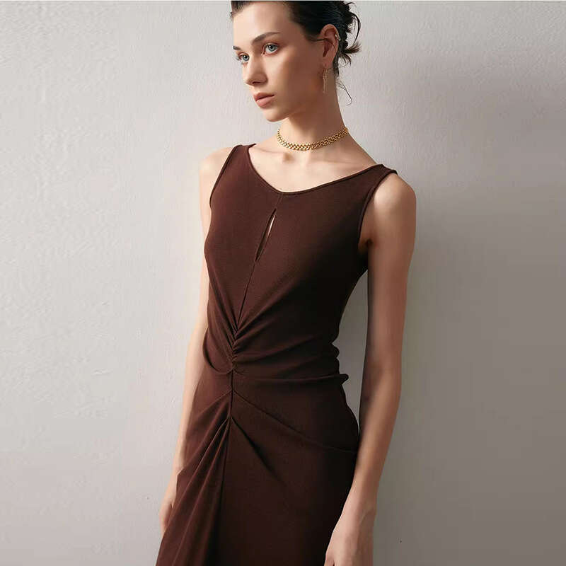 June Summer Dress Women Dress Dress Dresses for Woman Designer 955 Summer New 2025 Solid Color Round Neck Sleeveless Vest Dress Pleated French Elegant