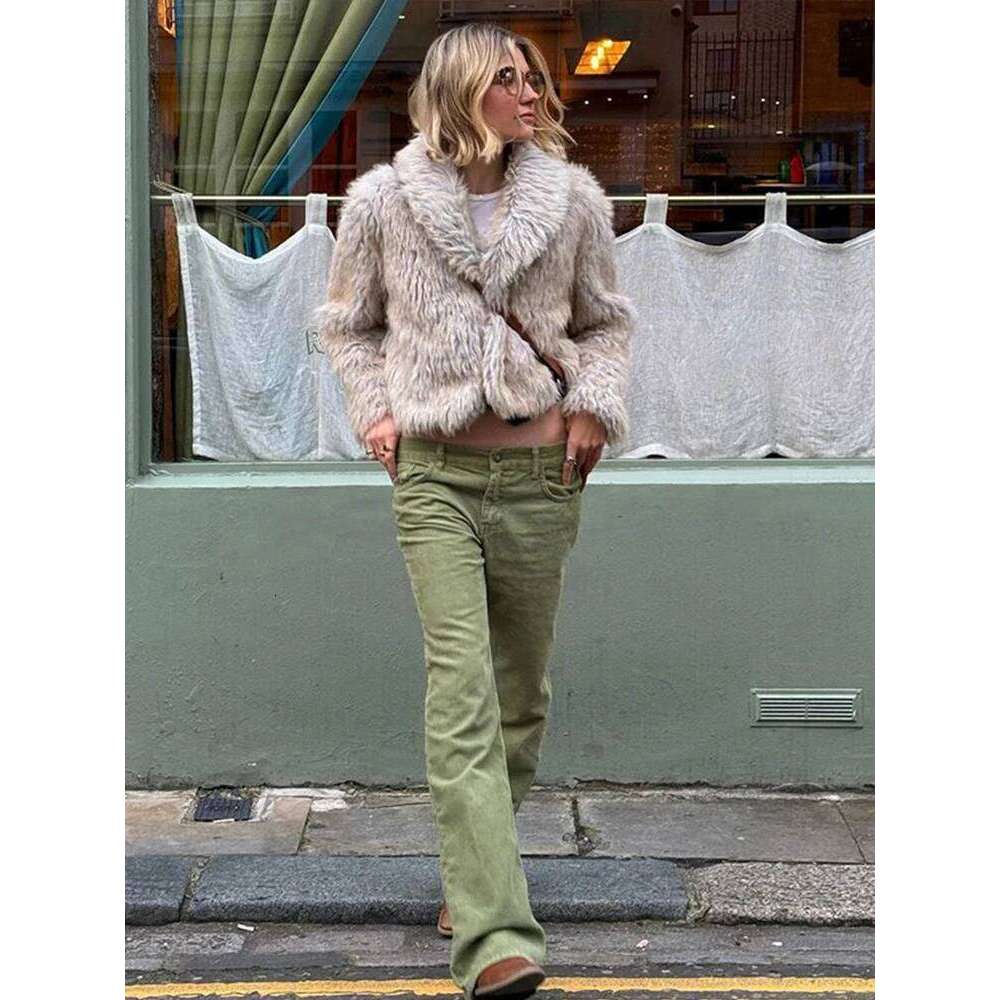Fur Solid Women Jacket Turn-down Collar Long Sleeve Female Coats 2024 Autumn Winter Single Breasted Loose Warm Casual Lady Top