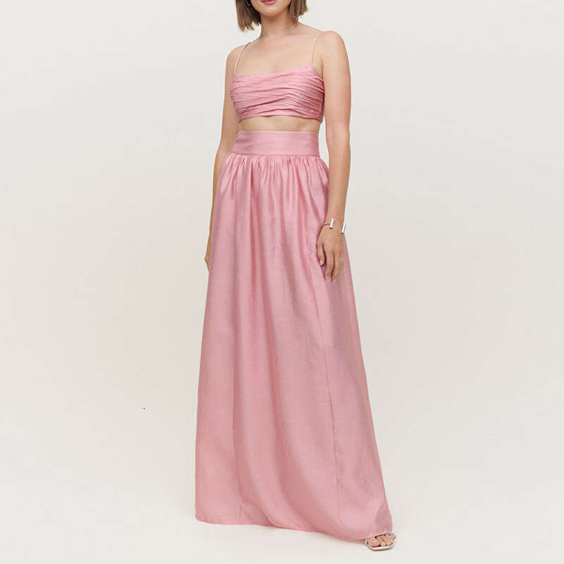 Maxi Dress for Women Party Dresses for Women N817 Summer 2025 Solid Color Square Neck Strap Two-piece Long High Skirt French Vacation Style