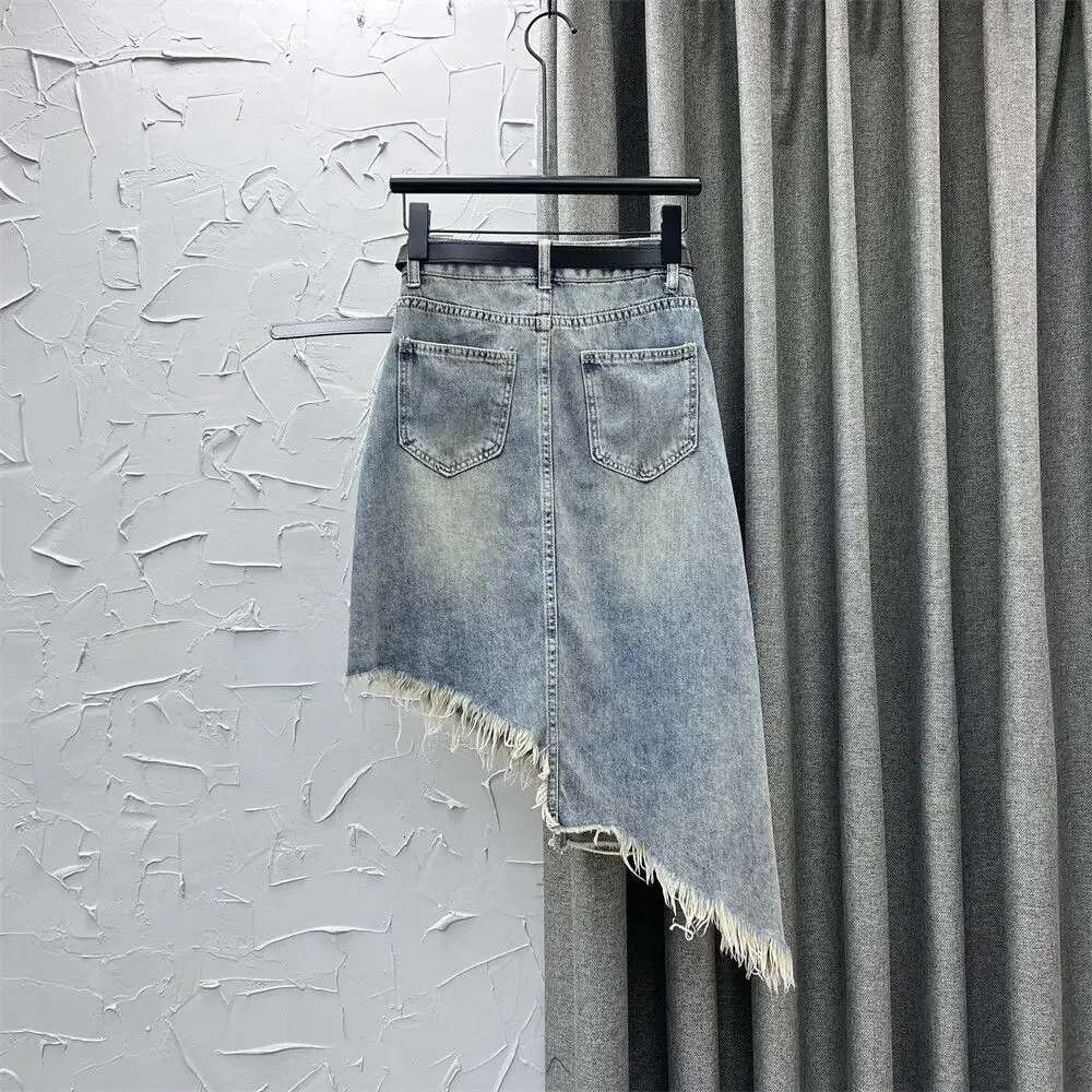 Tight Gyaru Midi Jeans Skirts for Women Wrap High Waist Clothing Trend 2025 Quality Harajuku Premium Y2k Blue Woman Denim Skirt