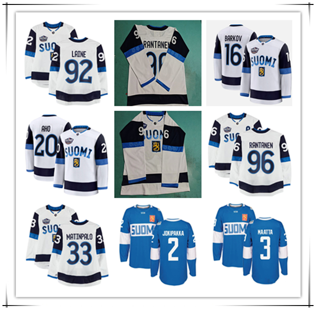 2025 Four 4 Nations Finland SUOMI Hockey Jerseys Aleksander Barkov Mikael Granlund Sebastian Aho Patrik Laine Olli Maatta Mikko Rantanen Esa Lindell Anton Lundell