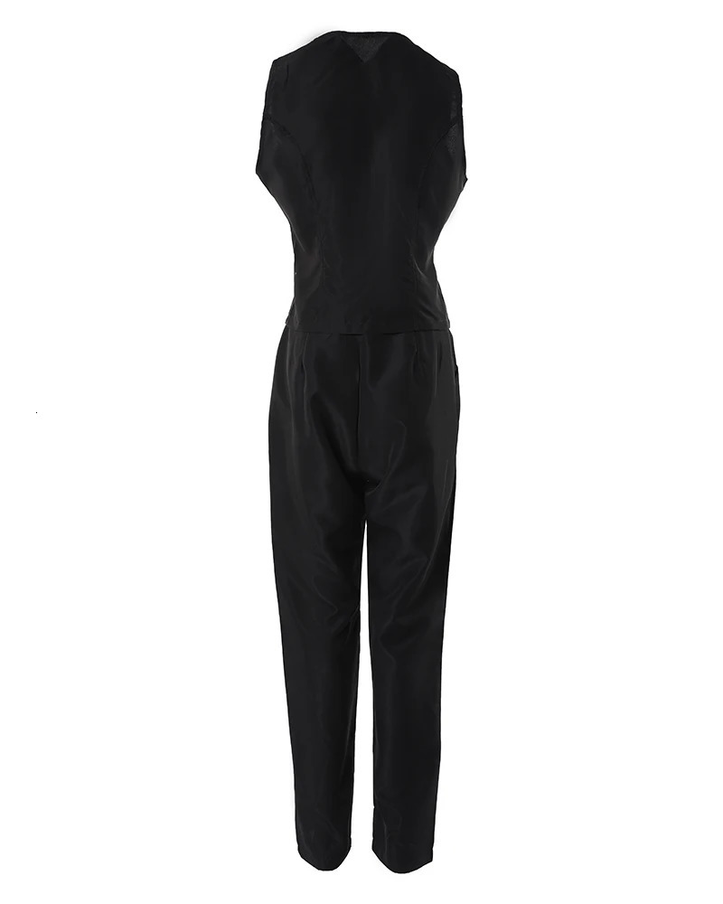 Womens Plain Blazer Vest and Work Pants Set Sleeveless Top Monochromatic High Waist Casual Clothes Spring Summer 2Pcs 250612