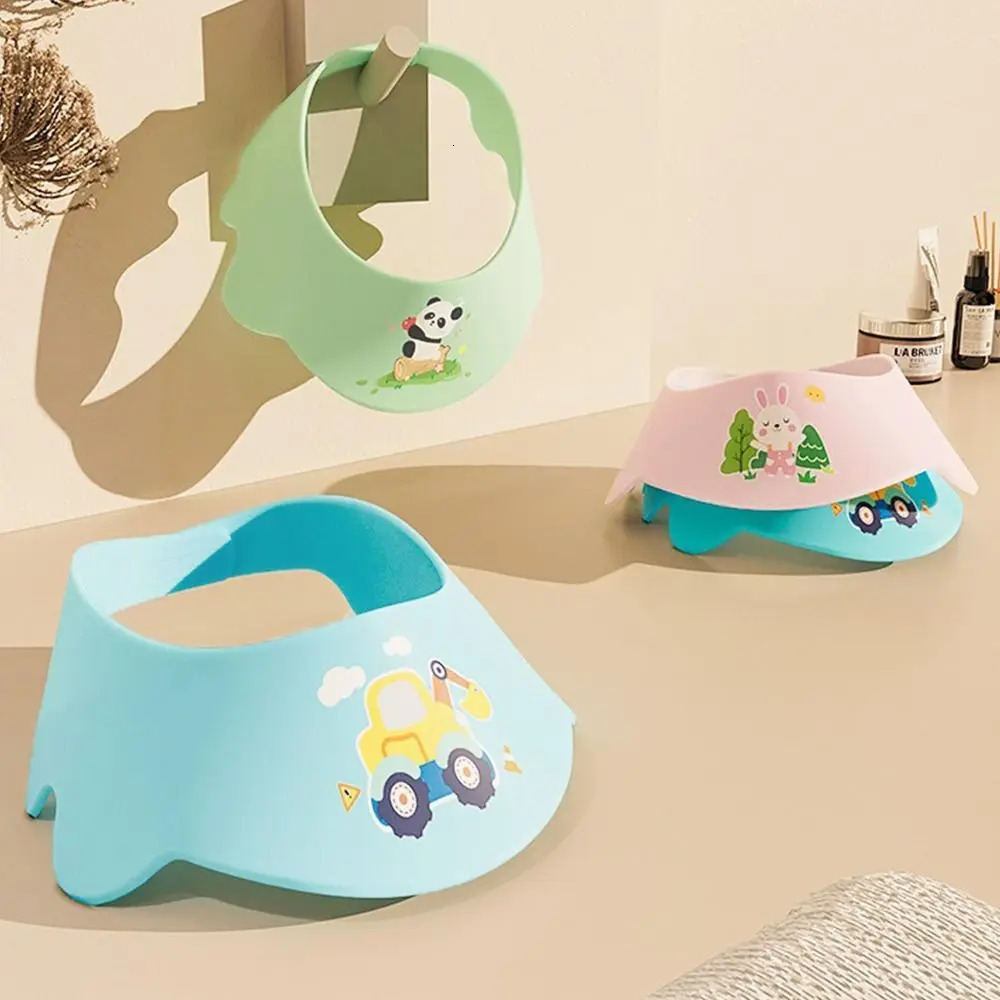 Cute Cartoon Baby Shower Cap Adjustable EVA Kids Bath Visor Hat Soft Ear Eye Protection Waterproof Shampoo hat 250617
