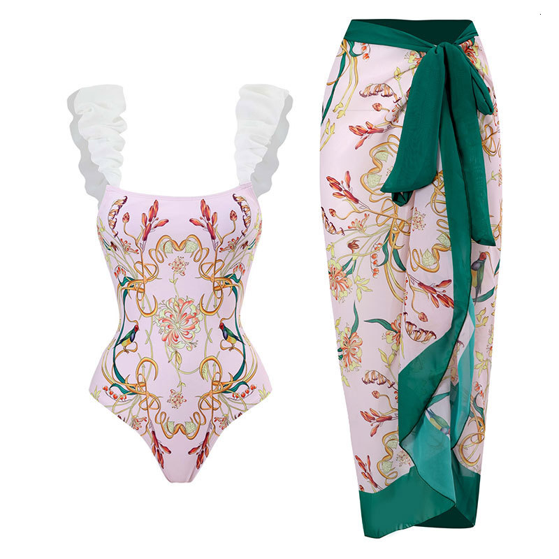 Women Swimwear Vintage Flowers One Piece Swimsuit Designer Bathing Suit Beach Dress Cover Up Luxury Surf Wear Summer Beachwear
