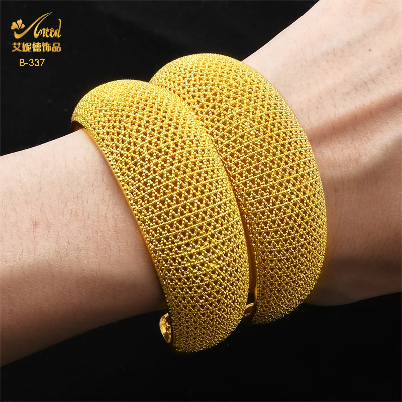 ANIID Dubai 24k Golden Cuff Bangles For Women African Charm Bracelet Bangles Nigerian Wedding Gold Color Jewelry Gifts 250616