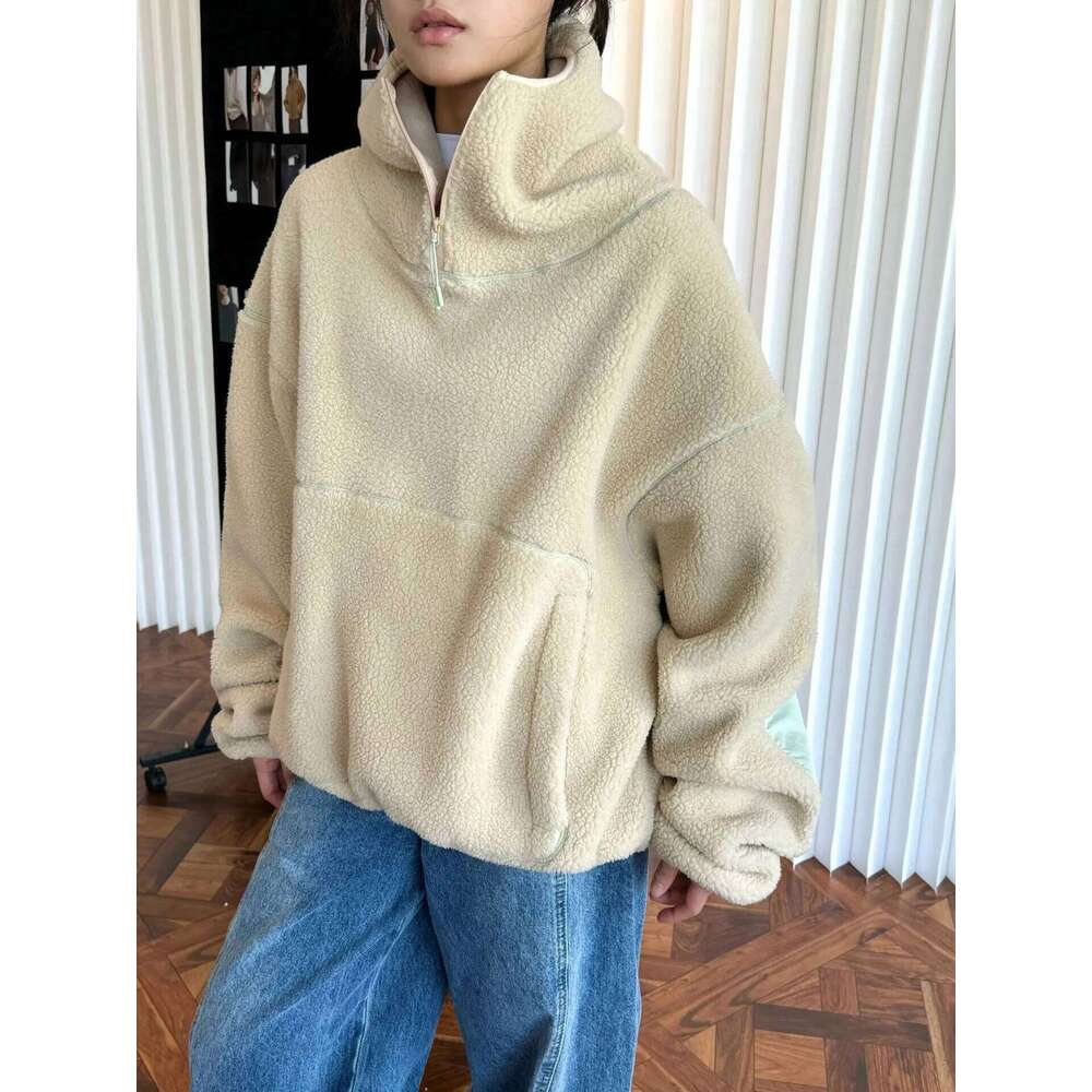Winter women's casual solid color loose hooded sweatshirt