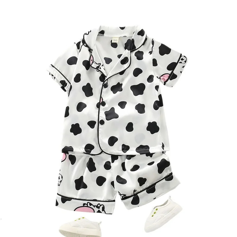 Children Summer Baby Boys Girls Short Sleeve Satin Bear T-shirts Pants Home Pajama 2Pcs/Sets Toddler Kids Sleepwear Clothes 250617