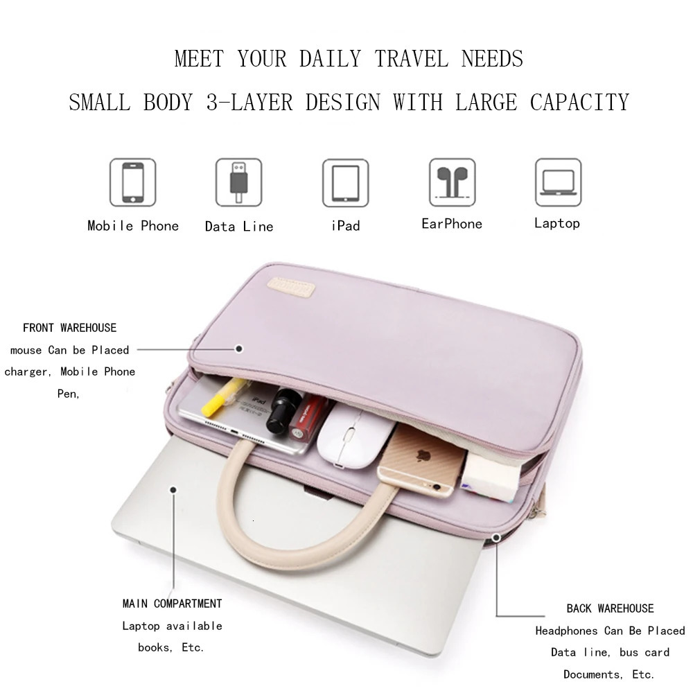 Laptop Bag 13.3 14 15.6 Inch Notebook Bag Sleeve For Air Pro 13 16 Case Shoulder Handbag Waterproof Briefcase 250605