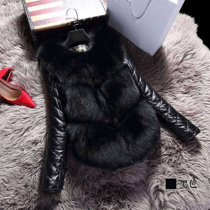 HJQJLJL 2022 Winter Removable PU Sleeve Faux Women Short Fluffy Fake Fur Outerwear Fashion Fuzzy Coat Overcoat