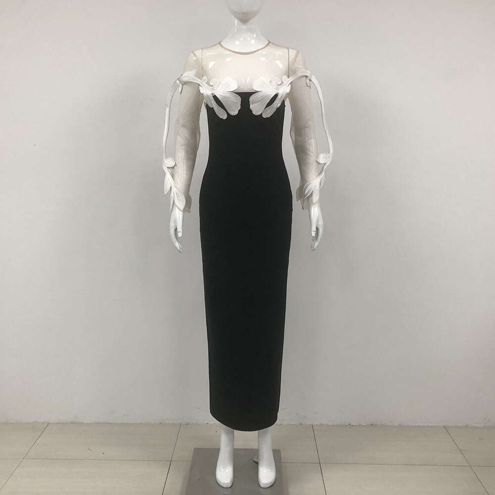 Winter New Fashion Slimming Floral Round Neck Dress Sexy Long Bandage Gown for Women