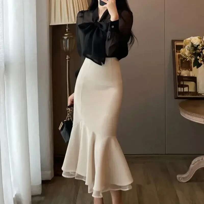 Splicing Womens Long Sleeve Dresses Korean Style Female Dress Bow Elegant Party High Quality Luxury Beautiful On Sales Curvy G