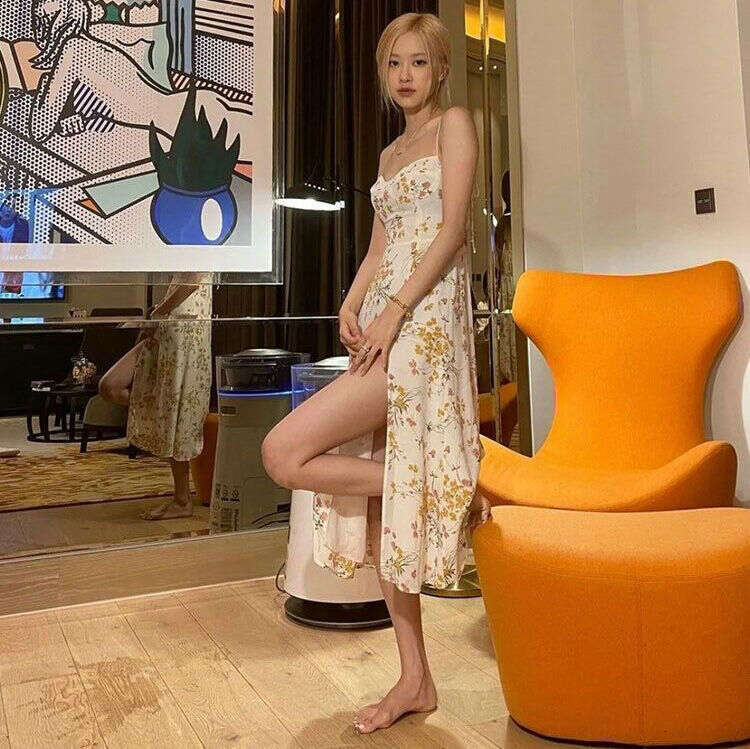 Dresses for Woman Elegant for A Wedding 221 # Summer New 2025 Floral Split Sexy Slim Mid-length Strap Dress French Style Womens Fashion