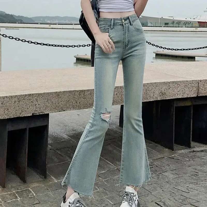 Flare Trousers Korean Style Gyaru South Korea Cheap Cowboy Pants for Woman Vintage Basics On Sale New In A Womens Cropped Jeans