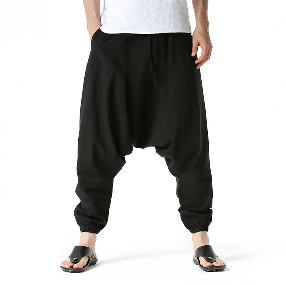 Men Cotton and Linen Pants Harem Pants Baggy Casual Oversize Loose Joggers Wide Leg Pants Yoga Drop Crotch Trousers Hip Hop 250614