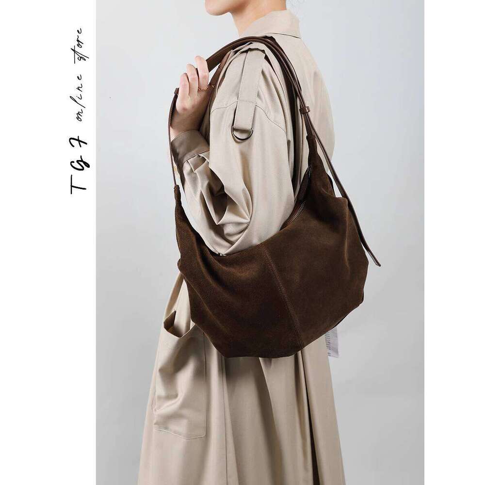 Women New High end Niche Designer Suede Genuine Leather Crossbody Dumpling Bag