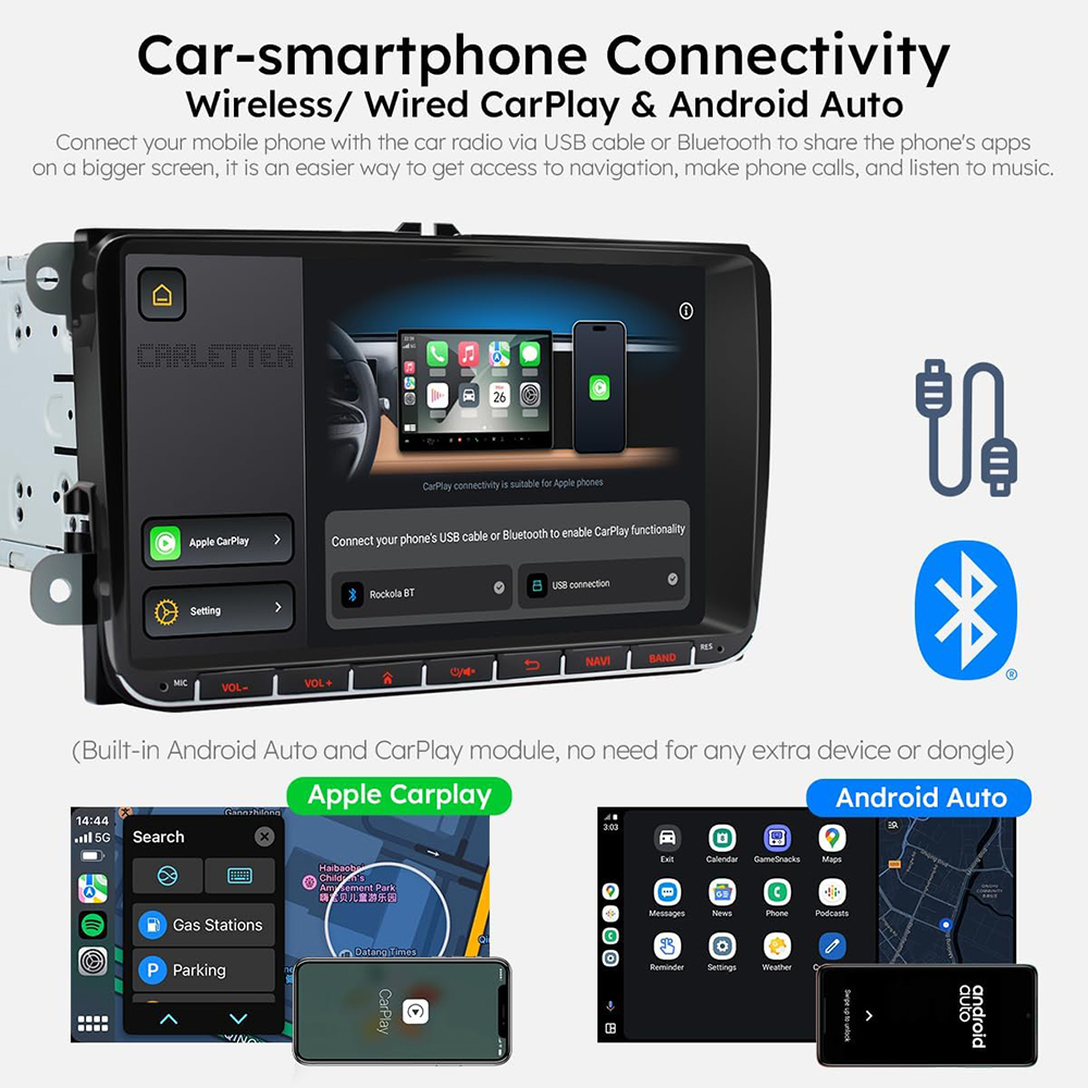 XINMY Car Stereo Compatible With Volkswagen Jetta Golf Passat Skoda Seat Caddy Polo Tiguan Transporter Car Radio With Carplay Android Auto With 12 LED