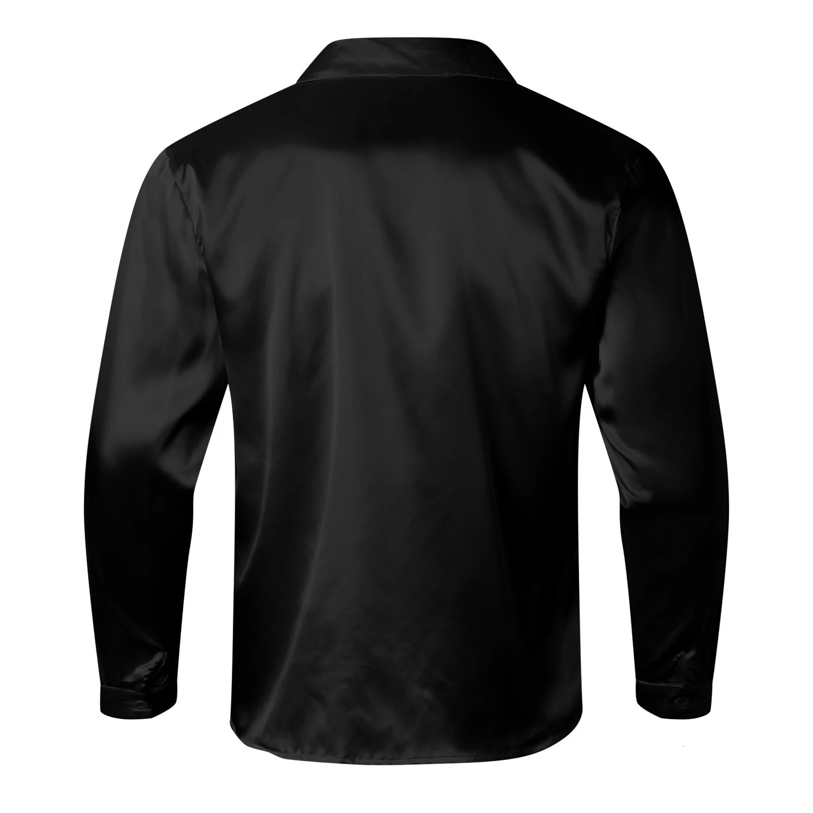 Mens Fall Shiny Satin Shirt Solid Color Long Sleeve Lapel V-Neck Wrap Loose Fit Tops 250616