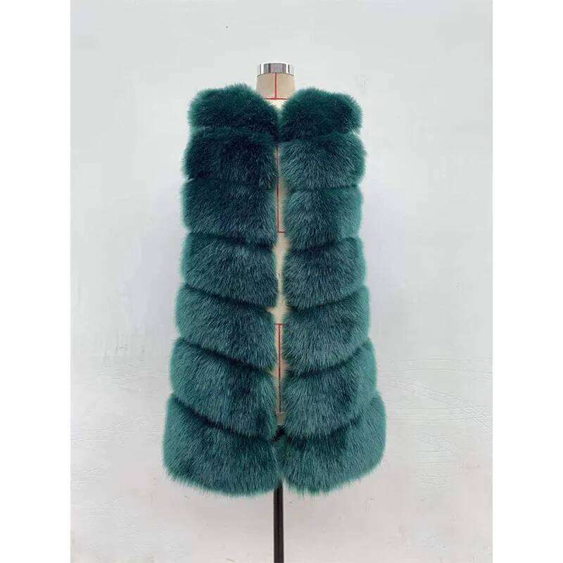HJQJLJLS 2022 Winter New Women Long Faux Vest Female Sleeveless Artificial Fox Fur Gilet Waistcoat Fluffy Furry Jacket Gray