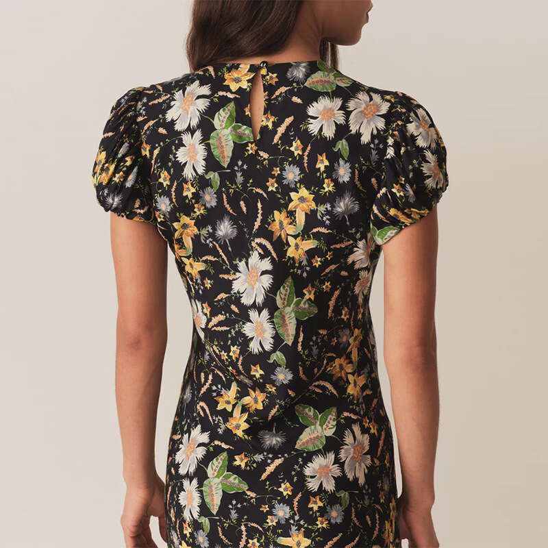 Clothes Women Designer Buttock Women Dress 495 Summer New 2025 Rayon Print Round Neck Short Sleeve Asymmetrical Slim Fit Long Dress French Style Women