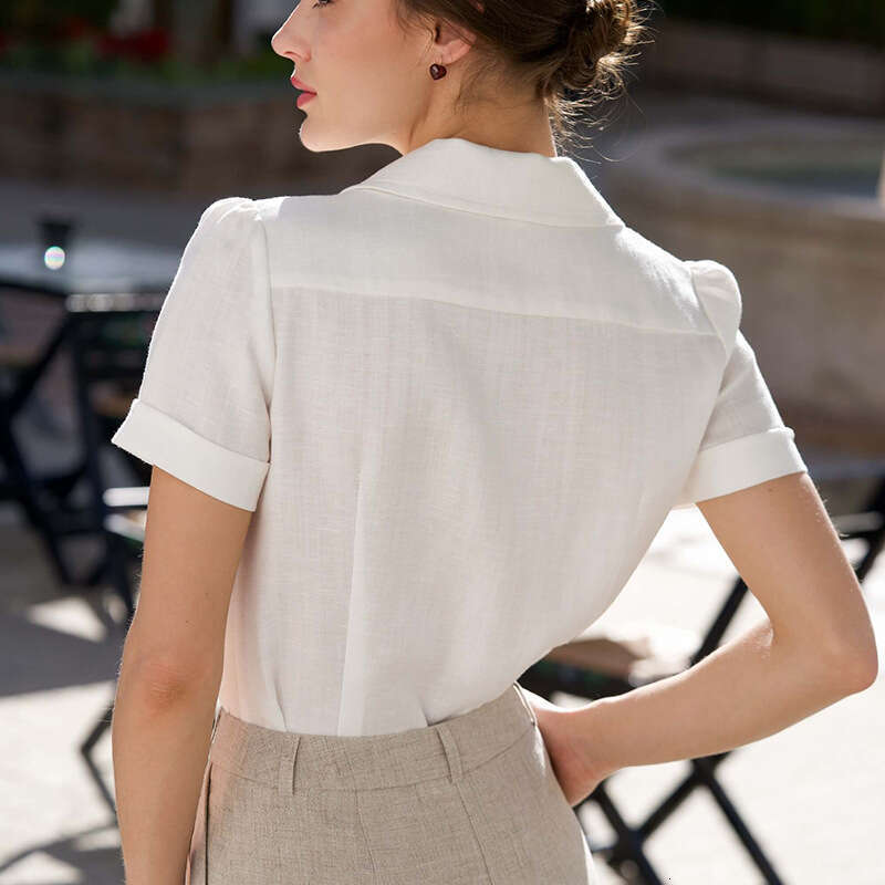 Dresses for Woman Party Long Dress Skirt 951 Summer 2025 New White Linen Turn-down Collar Straight Shirt Slimming Elegant French Gentle Style