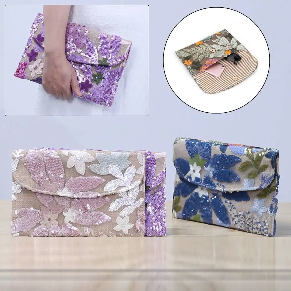 Sequin Embroidered Flowers Evening Clutch Bag Party Purse Envelope Package for Women Wedding Vacation Travel 250617