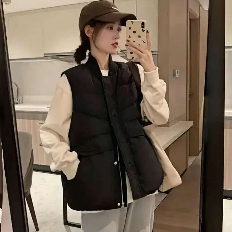 Stand Collar Womens Vests Half Short Elegant Warm Insulated Lady Padded Cotton Giletes Coats on Sale Cold Winter Clothing Cheap