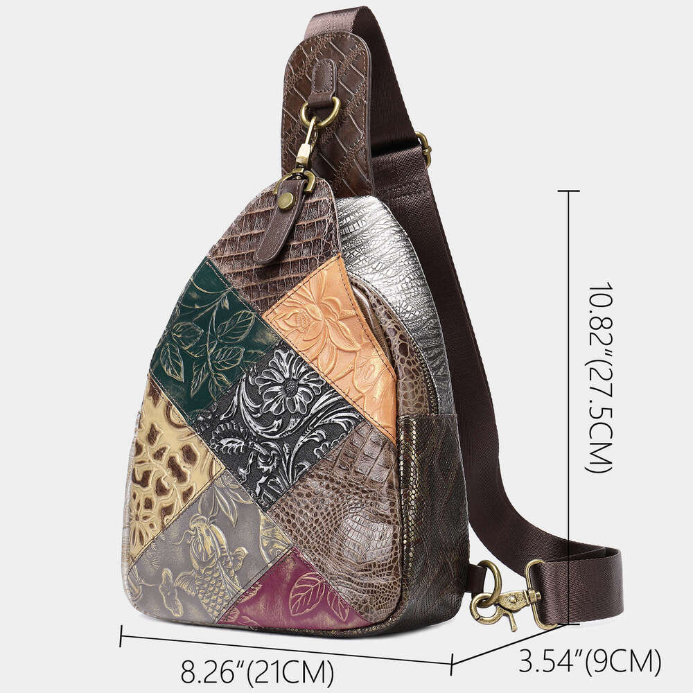 Women's Crossbody bag chest pack bag New Ethnic Style Personality Genuine Leather Chest For Women Ins First Layer Cowhide Patchwork