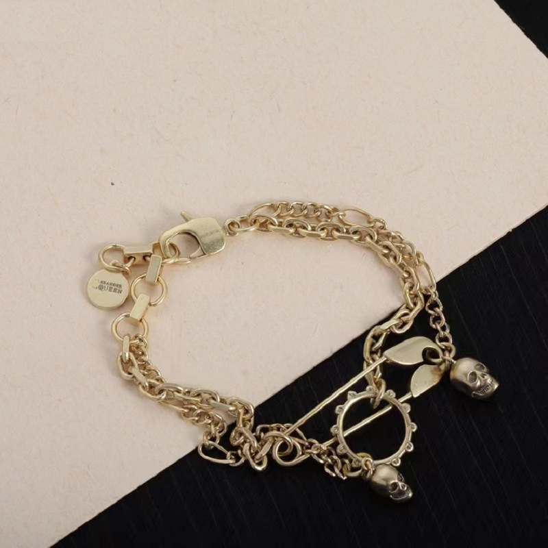 Pin Skull Double layer Bracelet Brass Material Retro tou Versatile Chain Bangle Designer Jewelry Rock Punk Accessories