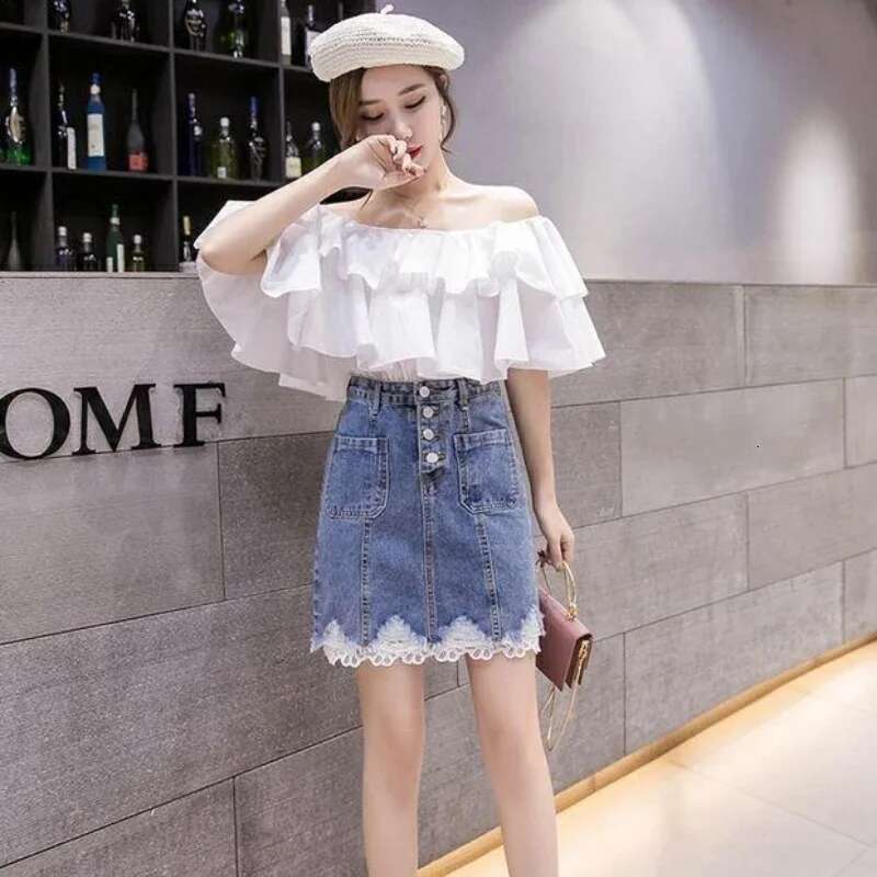 Woman Denim Skirt High Waist Blue Patchwork Quality Clothing Trend 2025 Stylish Casual Korean Style Sales Jeans Skirts for Women